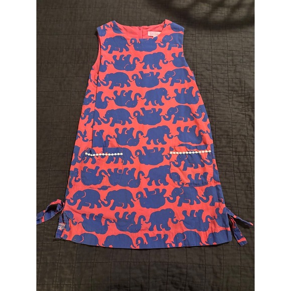 Lilly Pulitzer Girls Dress Size 6 Pink Blue Elephant Print Sleeveless Bow - Picture 1 of 3